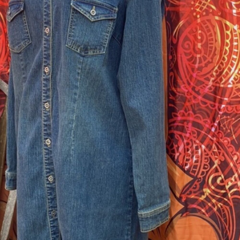 Vintage Hot Kiss Long Denim Jacket | 90s Y2K Blue Jean Trucker Coat 14 - Picture 2 of 11